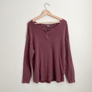 Natural Reflections Plum Cotton Waffle Henley